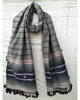 Kutch Hand Weavig Silk Stole - Black Kutch Hand Weavig Silk Stole - Black